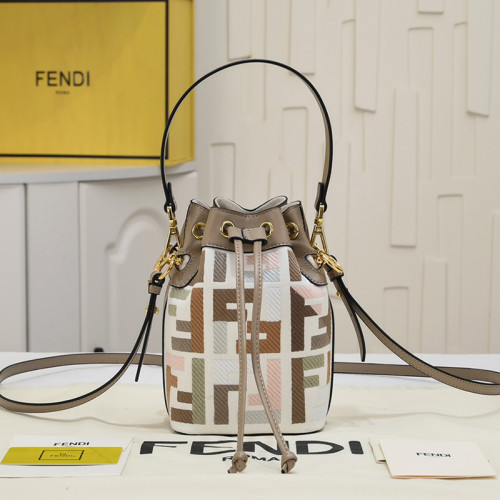 Fendi Womens Bag Shoulder Bags Luxury Brand Mon Tresor Canvas mini-bag with multicolour FF embroidery with Original Box WhatsApp +1-3239614486