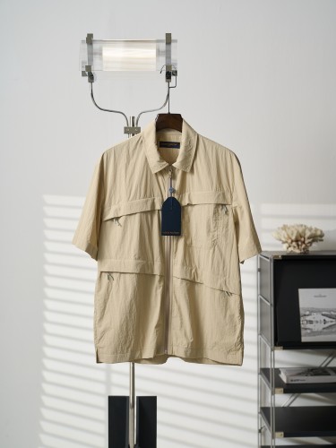 Louis Vuitton Women Mens Zip Shirts Luxury Brand Mens Short-Sleeved Shirt Top Quality Whatsapp 【+1-3239614486】