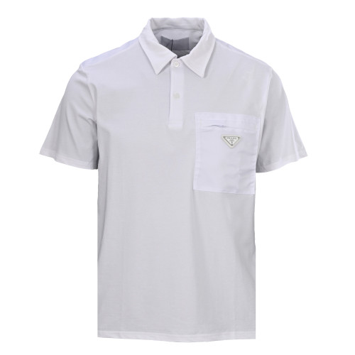 Prada Luxury Brand Men Womens Short Sleeve T-Shirt Stretch cotton polo shirt with Re-Nylon details Whatsapp 【+1-3239614486】