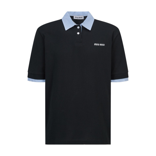 Miumiu Luxury Brand Womens Short Sleeve T-Shirt Cotton piqué polo shirt MJN555_1843_F0002_S_OOO Top Quality Whatsapp 【+1-3239614486】