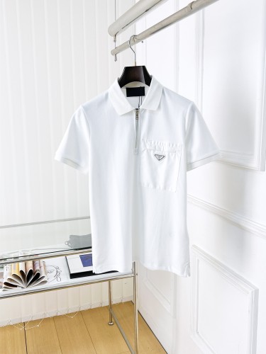 Prada Luxury Brand Men Womens Short Sleeve T-Shirt Zip Polo Shirt with Original Box Whatsapp 【+1-3239614486】