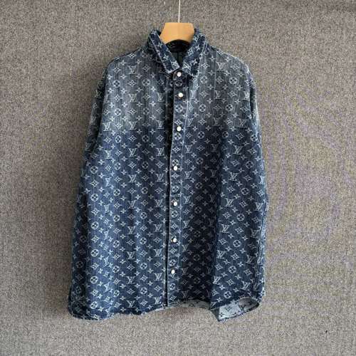 Louis Vuitton Women Mens Denim Shirts Luxury Brand Mens Monogram Denim Long-Sleeved Shirt Top Quality Whatsapp 【+1-3239614486】