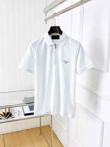 Prada Luxury Brand Men Womens Short Sleeve T-Shirt Zip Polo Shirt with Original Box Whatsapp 【+1-3239614486】