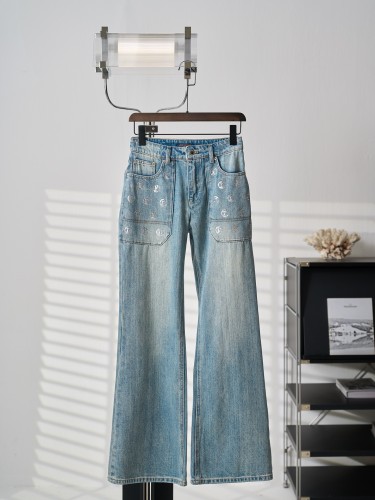 Louis Vuitton Luxury Brand Womens Pant Jeans Signature Sequin Accent Flared Jeans 1AIPPR Whatsapp 【+1-3239614486】