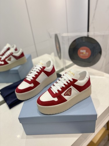 Prada Womens Shoes Sneakers Casual Luxury Brand 5cm Platform Prada Downtown Bold leather sneakers with Original Box Whatsapp【+1-3239614486】