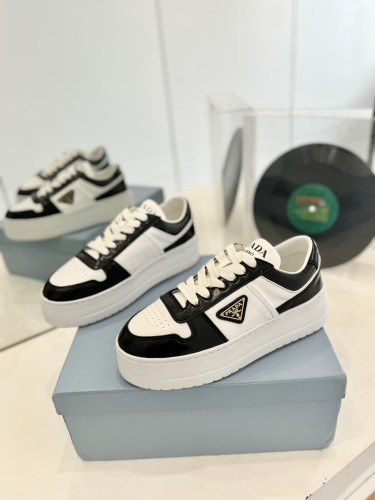 Prada Womens Shoes Sneakers Casual Luxury Brand 5cm Platform Prada Downtown Bold leather sneakers with Original Box Whatsapp【+1-3239614486】