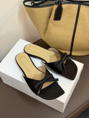Dior Women Shoes Slippers Casual Luxury Brand Dior Bow Slide Lambskin with Original Box whatsapp +1-3239614486