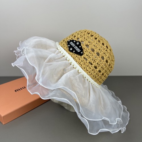 Miumiu Womens Raffia Straw Hat Luxury Brand Miumiu Sun Hat with Original Box Whatsapp 【+1-3239614486】