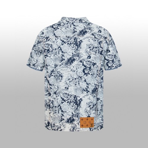 Louis Vuitton Women Mens Denim Shirts Luxury Brand Mens Monogram Denim Short-Sleeved Shirt Top Quality Whatsapp 【+1-3239614486】