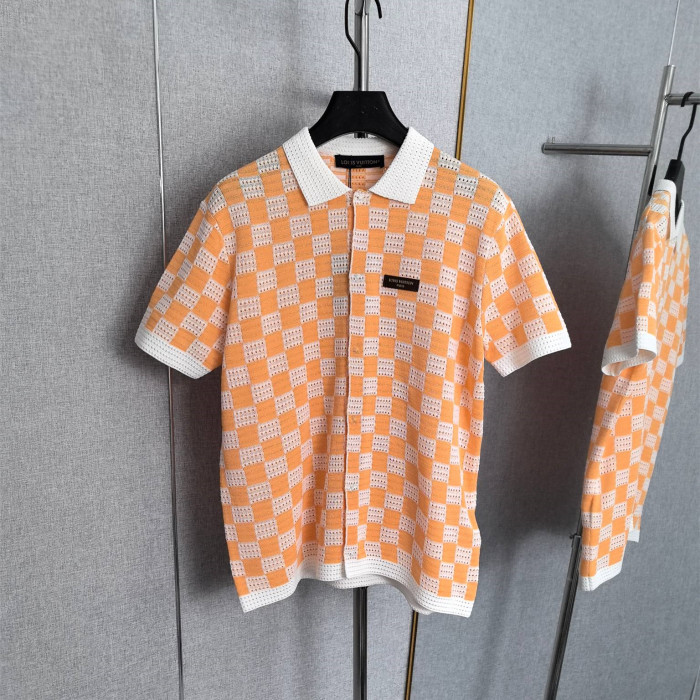 Louis Vuitton Women Mens Shirts Luxury Brand Mens Summery Damier Short-Sleeved Shir 1AKCO9 Top Quality Whatsapp 【+1-3239614486】