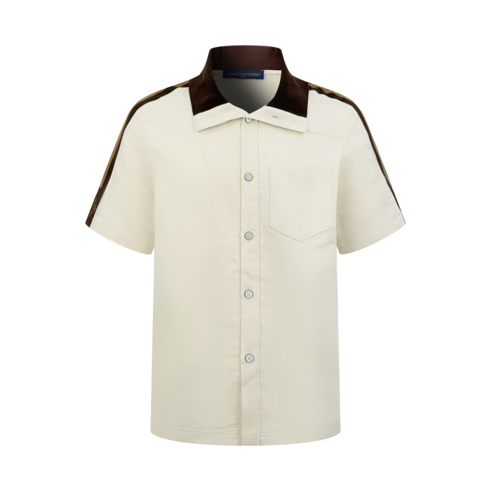 Louis Vuitton Women Mens Shirts Luxury Brand Mens Bicolor Warm Up Short-Sleeved Shirt Top Quality Whatsapp 【+1-3239614486】