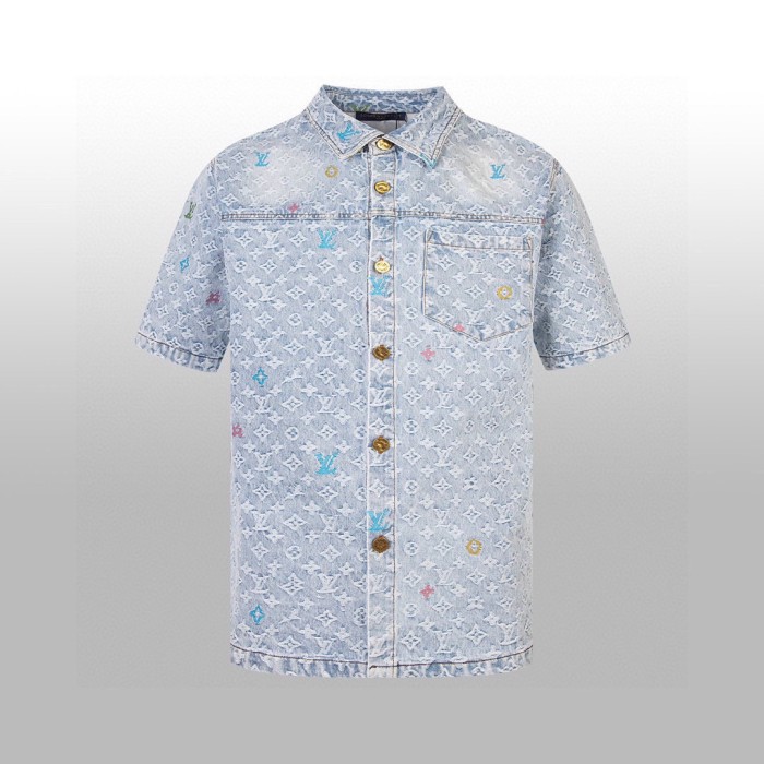 Louis Vuitton × Tyler Women Mens Denim Shirts Luxury Brand Mens Monogram Denim Short-Sleeved Shirt Top Quality Whatsapp 【+1-3239614486】