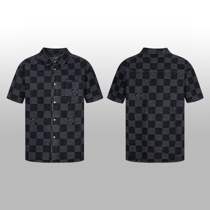 Louis Vuitton × Tyler Women Mens Denim Shirts Luxury Brand Mens Monogram Denim Short-Sleeved Shirt Top Quality Whatsapp 【+1-3239614486】