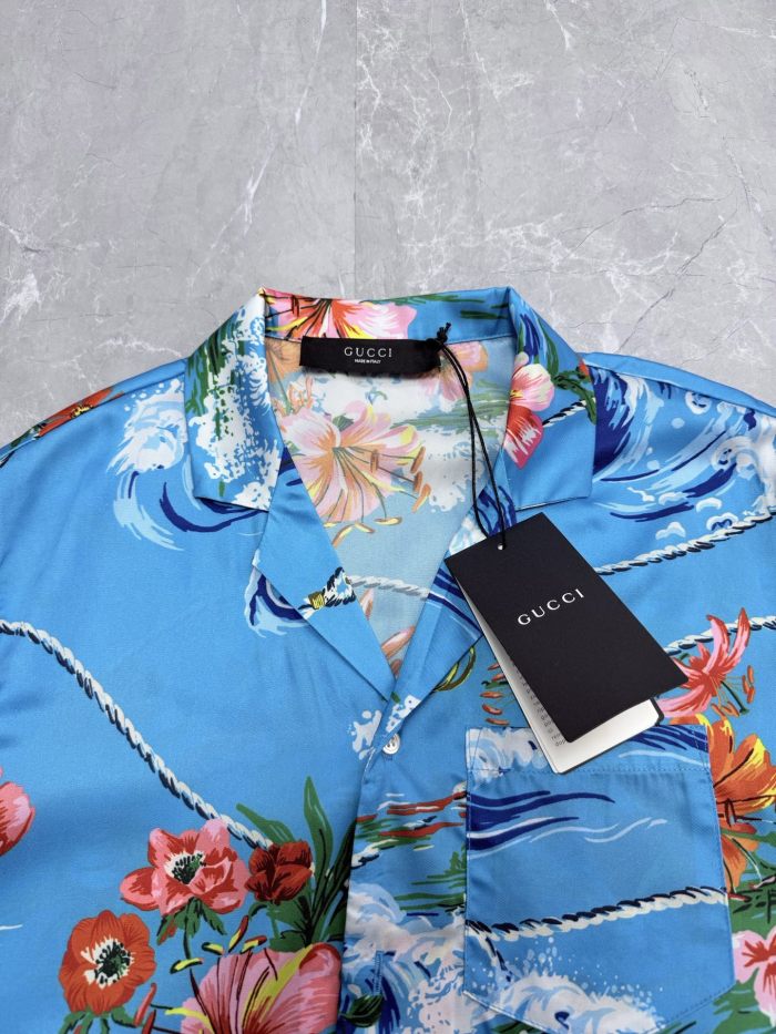 Gucci Luxury Brand Women Mens Short Sleeve Shirt Printed silk twill bowling shirt Top Quality Whatsapp 【+1-3239614486】