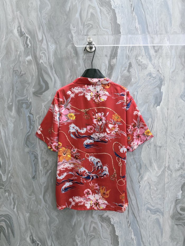 Gucci Luxury Brand Women Mens Short Sleeve Shirt Printed silk twill bowling shirt Top Quality Whatsapp 【+1-3239614486】