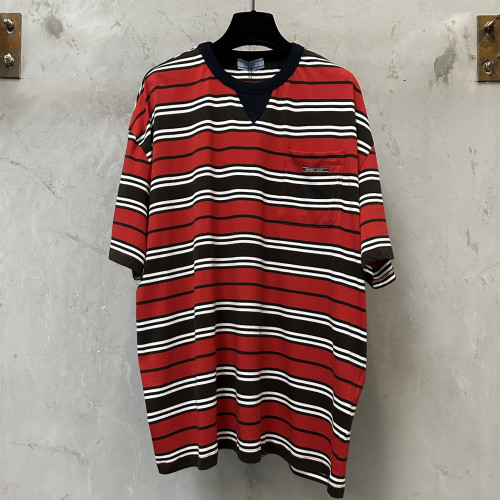 Prada Luxury Brand Men Womens Short Sleeve T-Shirt Striped T-shirt with Original Box Whatsapp 【+1-3239614486】