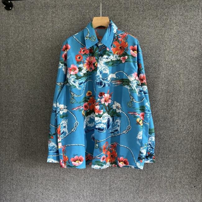 Gucci Luxury Brand Women Mens Long Sleeve Shirt Printed fluid fabric shirt Top Quality Whatsapp 【+1-3239614486】
