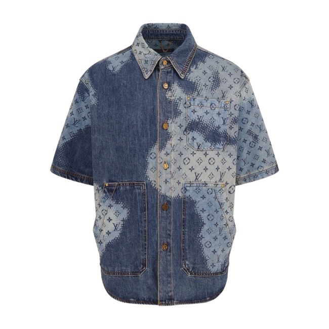 Louis Vuitton Luxury Brand Mens Short Sleeve Denim Shirt Top Quality Whatsapp 【+1-3239614486】