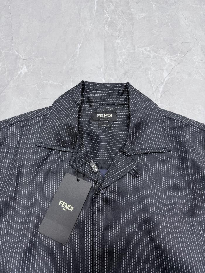 Fendi Luxury Brand Mens Short Sleeve Shirt Blue silk shirt FS1324B15UF0QA2 Whatsapp 【+1-3239614486】