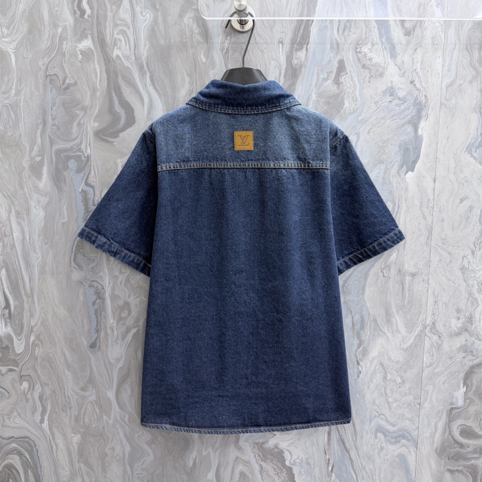 Louis Vuitton Luxury Brand Women Mens Short-Sleeved Denim Shirt 1AK6FA Top Quality Whatsapp 【+1-3239614486】