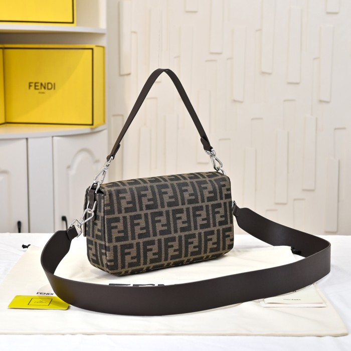 Fendi Womens Bag Shoulder Bags Luxury Brand Baguette Tobacco brown FF jacquard fabric bag with Original Box Whatsapp 【+1-3239614486】