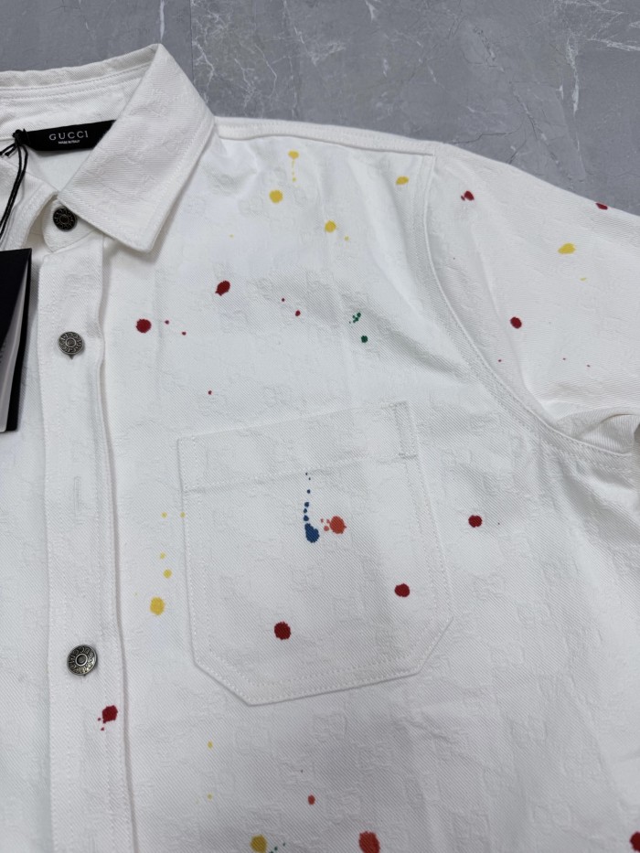 Gucci Luxury Brand Women Mens Short Sleeve Denim Shirt Top Quality Whatsapp 【+1-3239614486】