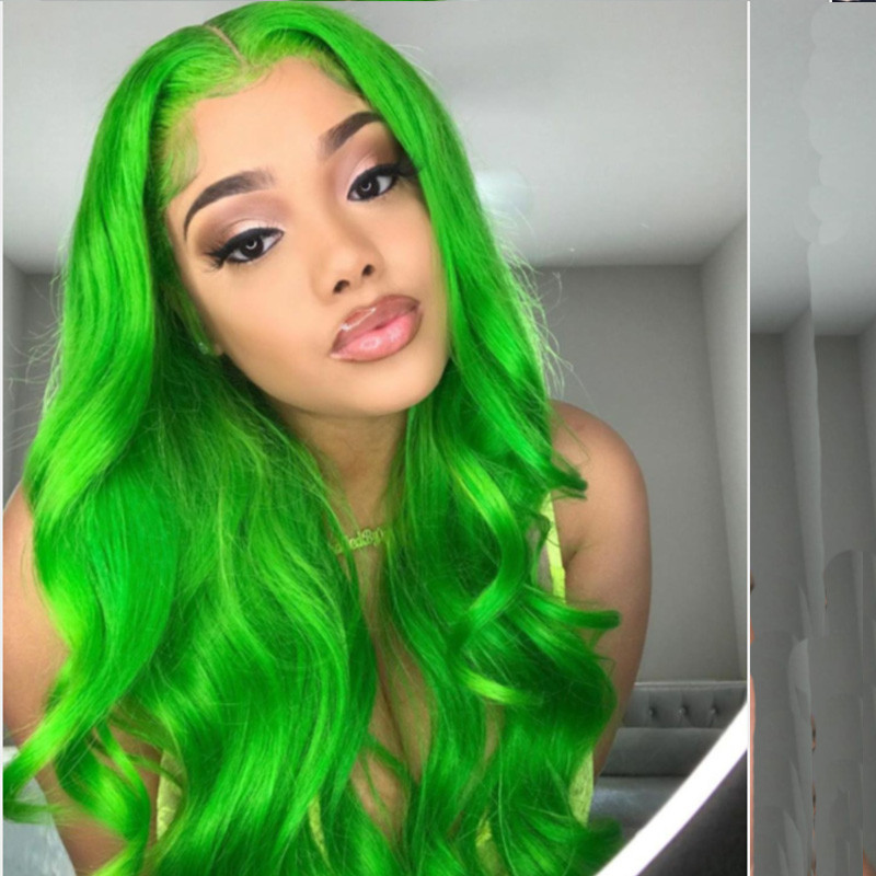 Green Color Body Wave Malaysian Human Hair Lace Front Wigs ...