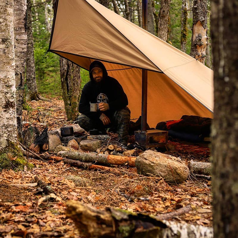 Tarp with Stove Jack for Solo Bushcraft and Camping