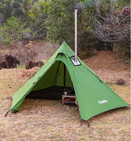 Ultralight 4-6 Person Tipi Hot Tent with Fire Retardant Stove Jack for Flue Pipes with 2 Doors 13 x 13 x 6.5 FT 