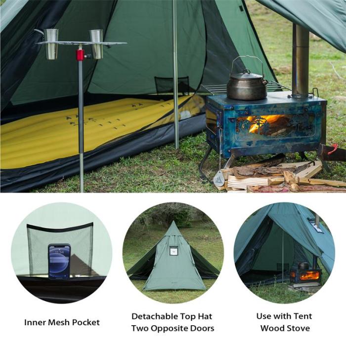 HUSSAR Ultralight Hot Tent with Wood Stove Jack For Camping 1-2 Person