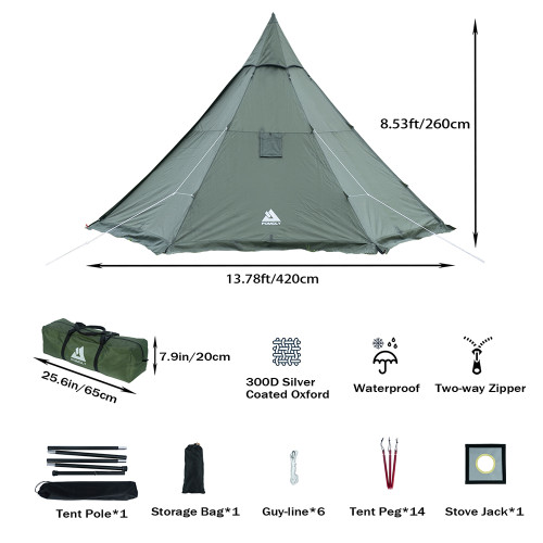 HEX Plus Camping Hot Tent | 2-6 Person Tipi Tent with Wood Stove Jack for All Season Camping