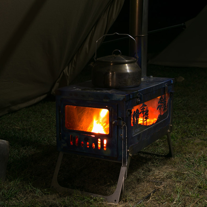 T1 Woods Night | Fastfold Titanium Wood Stove for Camping and Hunting | POMOLY Winter Edition