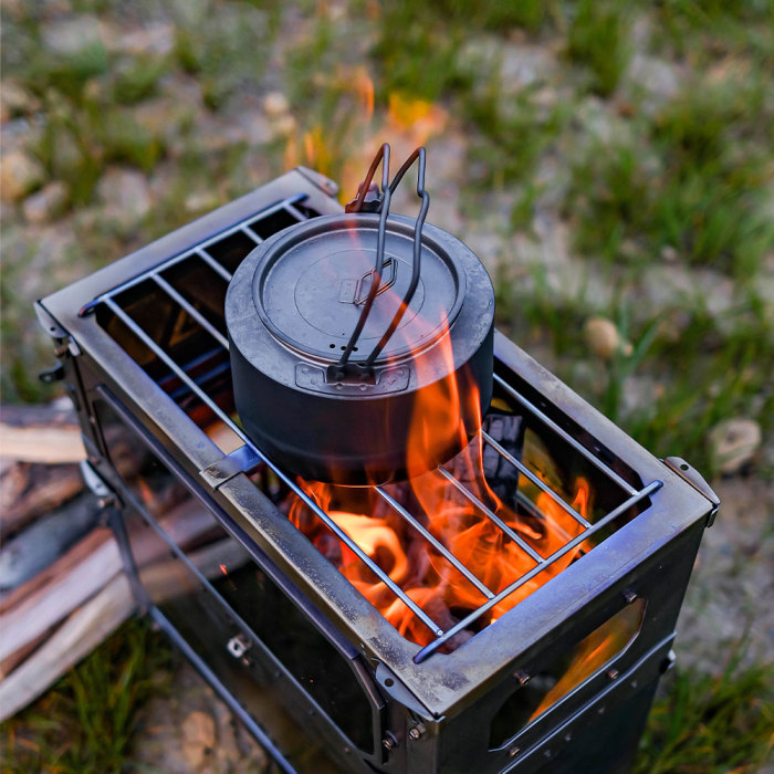 POMOLY T-BRICK Réchaud à bois pliable titanium, Poêle à bois ultra léger  camping
