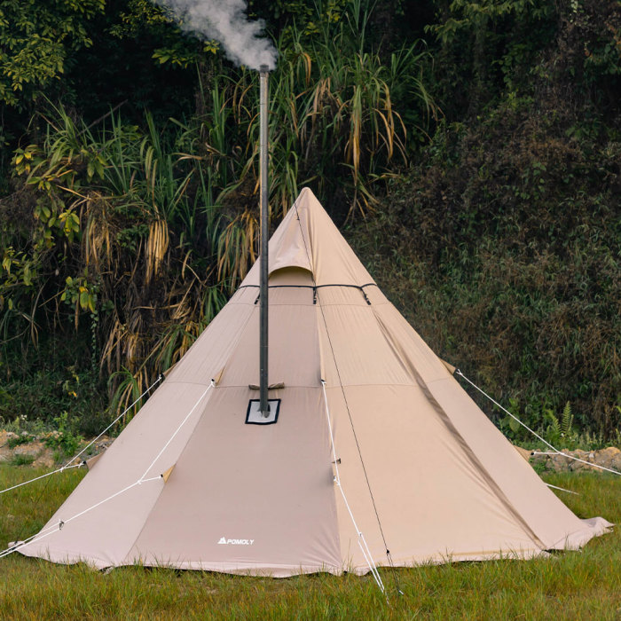 YARN Octa Canvas Hot Tent | 3-5 Person Tipi Tent with Wood Stove Jack for All Season Camping | POMOLY New Arrival