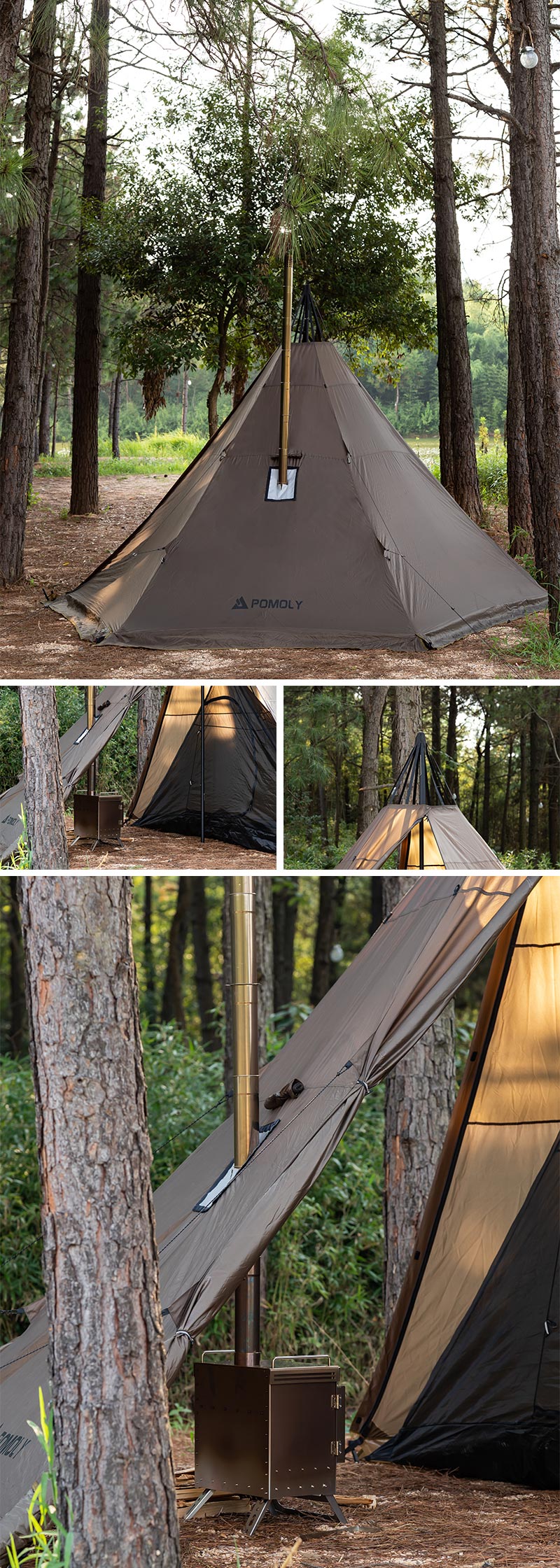 Hussar Plus teepee tent with wood stove in the forests