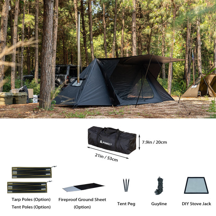 STOVEHUT BLACK Shelter Hot Tent with Stove Jack | Camping Hot Tent | POMOLY New Arrival