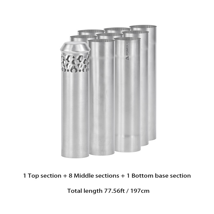 Φ2.36in x 9.84in x 9 Sections (Φ6cm x 25cm) Titanium Stove Pipe Set | Detachable Assembled Chimney | POMOLY New Arrival 2023