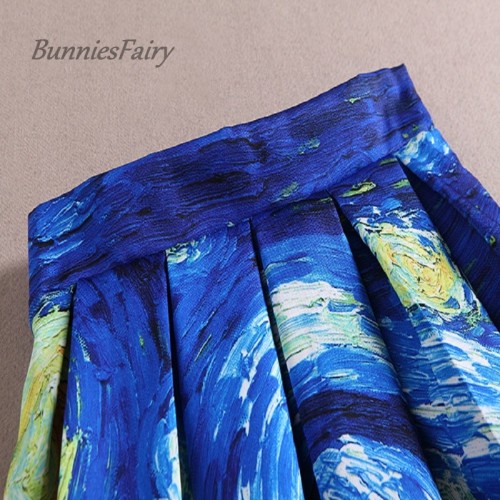 BunniesFairy 50s Vintage Van Gogh Starry Sky Oil Painting 3D Black Hole Print High Waist Skirt Rockabilly Tutu Retro Puff Skirt Wholesale Dropship