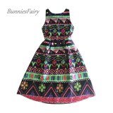 BunniesFairy Original Design 2021 Summer New Vintage Floral Print High Waist Midi Dresses Retro Robe Rockabilly Feminino Vestido
