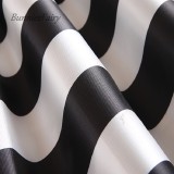 BunniesFairy 2022 Spring New Women Black and White Horizontal Block Stripe Geometric Print Pleated Midi Skirt for Office Work