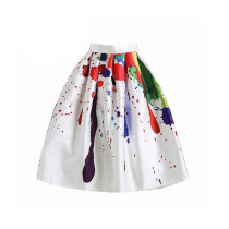BunniesFairy Brand 2022 Spring Summer New Ladies Elegant Fashion Graffiti Print High Waist White Long Midi Skirt Holiday Wear