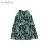 BunniesFairy 2022 Spring New Women Black and White Horizontal Block Stripe Geometric Print Pleated Midi Skirt for Office Work