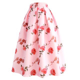 2022 Spring Summer Korean Vintage Elegant Fashion Women Retro Flower Floral Print High Waisted Midi Pleated Skirt Black Orange