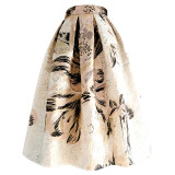 2022 Spring Summer Korean Vintage Elegant Fashion Women Retro Flower Floral Print High Waisted Midi Pleated Skirt Black Orange