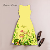 BunniesFairy Celebrity-inspired Women Elegant Vintage Retro Flower Floral Print Vest Dresses Sleeveless O-Neck Vestido De Fiesta