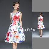 BunniesFairy Celebrity-inspired Women Elegant Vintage Retro Flower Floral Print Vest Dresses Sleeveless O-Neck Vestido De Fiesta