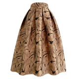 2022 Spring Summer Korean Vintage Elegant Fashion Women Retro Flower Floral Print High Waisted Midi Pleated Skirt Black Orange