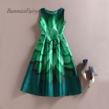 BunniesFairy Celebrity-inspired Women Elegant Vintage Retro Flower Floral Print Vest Dresses Sleeveless O-Neck Vestido De Fiesta