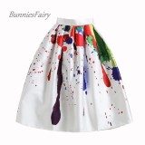 BunniesFairy Brand 2022 Spring Summer New Ladies Elegant Fashion Graffiti Print High Waist White Long Midi Skirt Holiday Wear