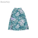 BunniesFairy 2022 Spring New Women Black and White Horizontal Block Stripe Geometric Print Pleated Midi Skirt for Office Work